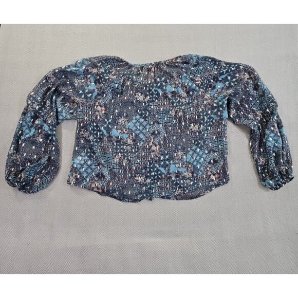 Haver London Crop Top Women's Large Blue Floral Metallic Design Long Sleeve EUC - Picture 10 of 13